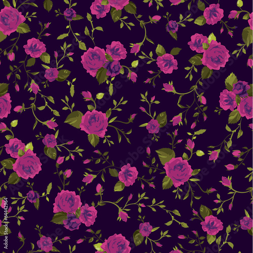 Seamless vector floral pattern with roses on dark background
