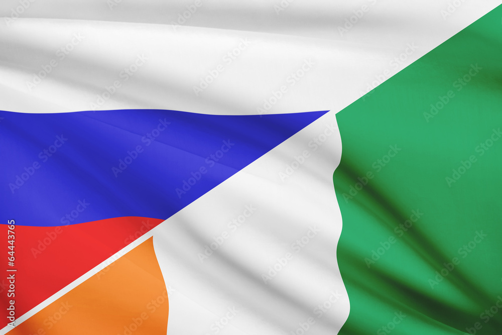 Series of ruffled flags. Russia and Republic of Cote d'Ivoire.