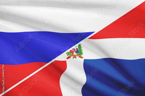 Series of ruffled flags. Russia and Dominican Republic.