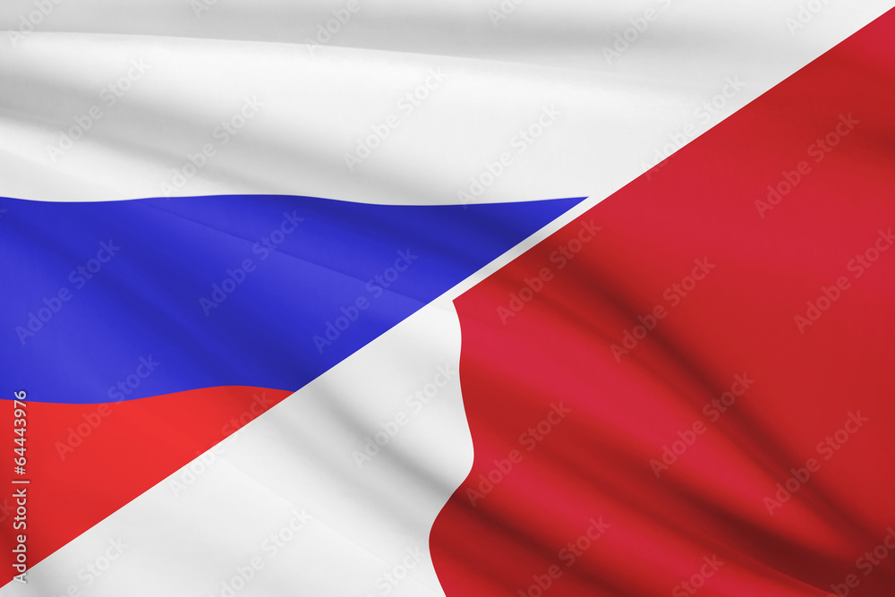 Fototapeta premium Series of ruffled flags. Russia and Republic of Malta.