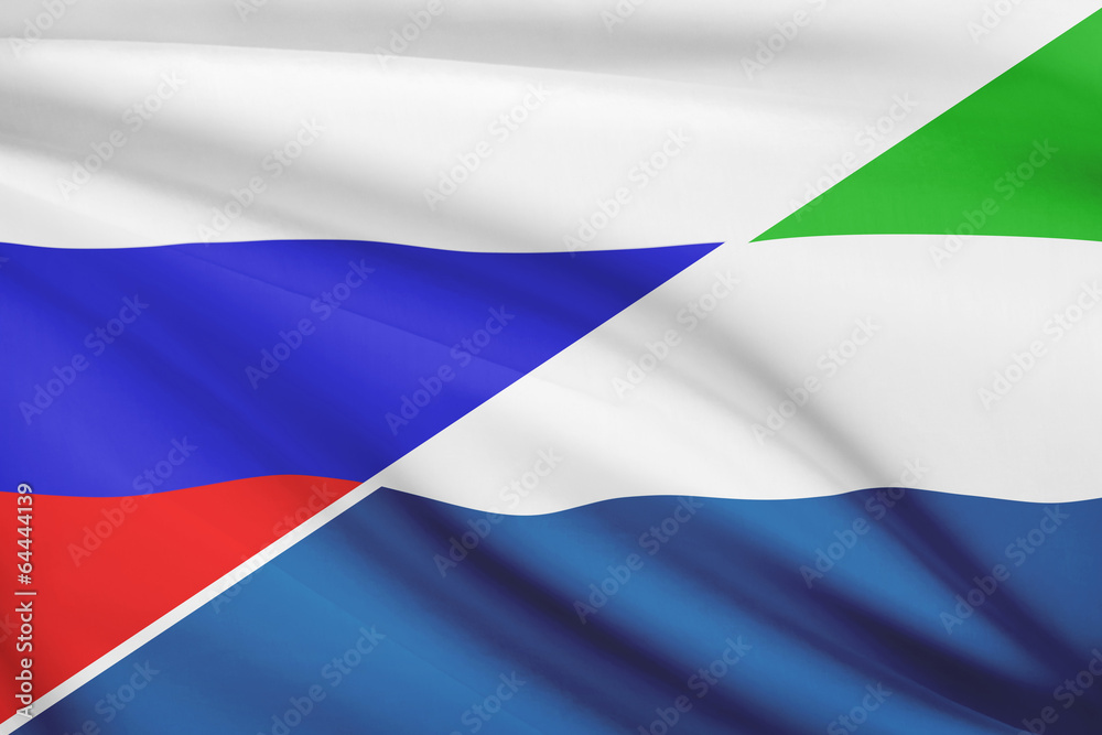 Fototapeta premium Series of ruffled flags. Russia and Republic of Sierra Leone.