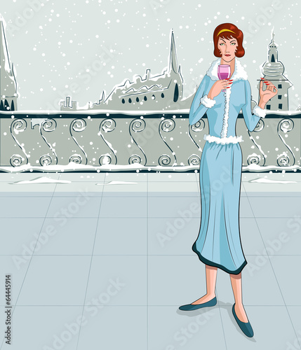 Retro lady with wine glass
