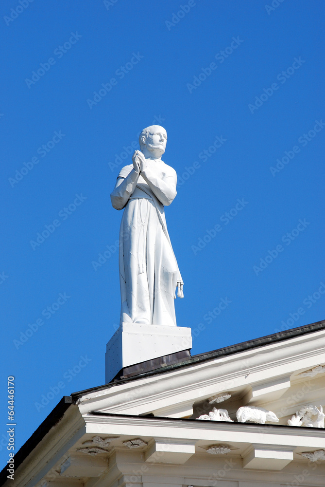 Statue on cathedral in Vilnius city. Lithuania.