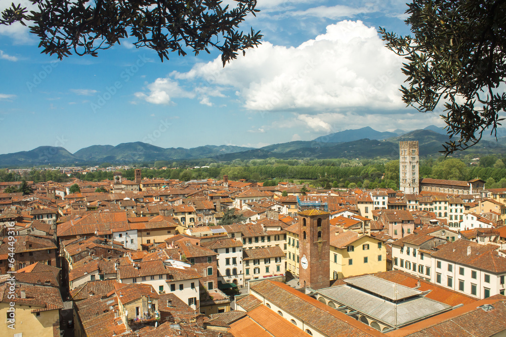 View of city center of Lucca in Italy