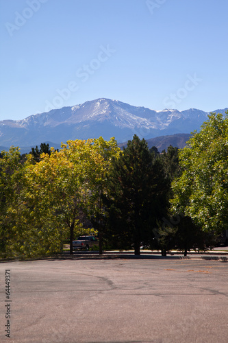 View on Highway in fall to Pikes Peak