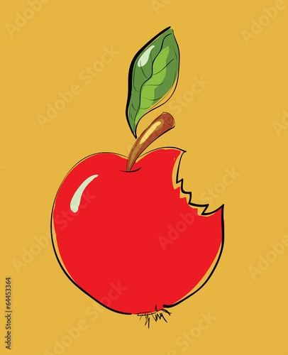 Bitten Red Apple Cartoon