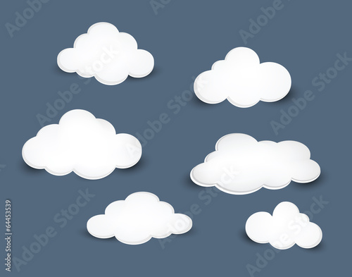 Collection of different clouds on blue background