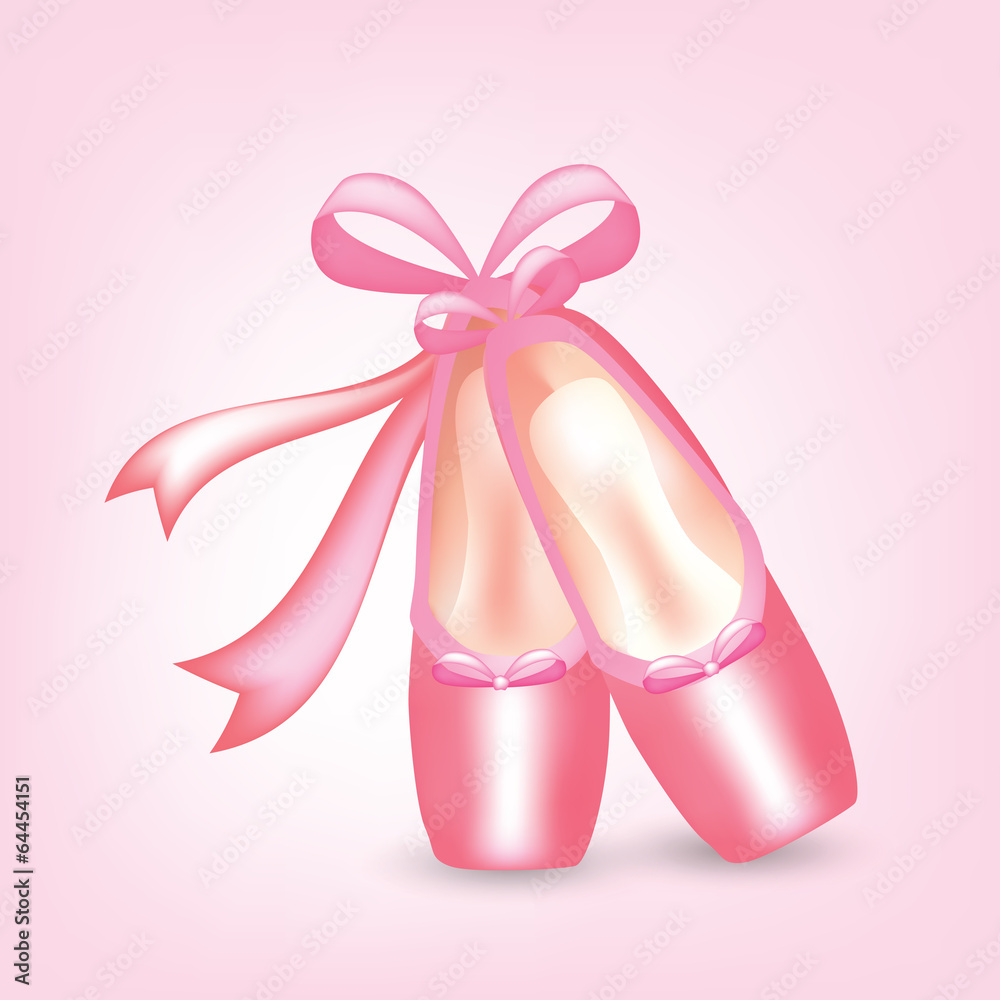 Illustration of realistic pink pointed shoes with ribbons