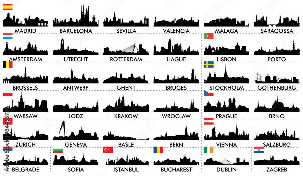 City ​​skyline European countries2 - obrazy, fototapety, plakaty 
