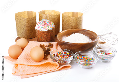 Ingredients for Easter cake isolated on white