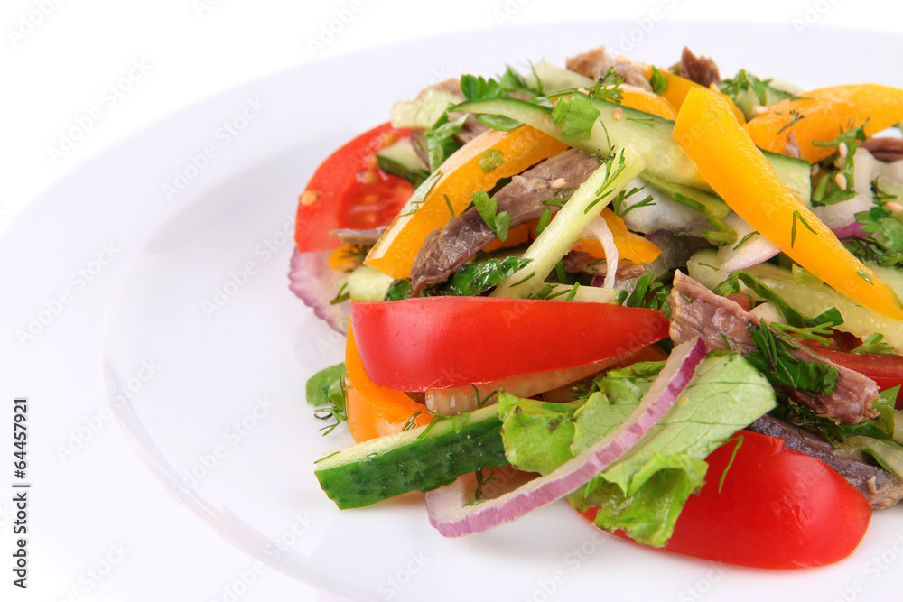 Beef salad on plate close up Beef salad on plate close up