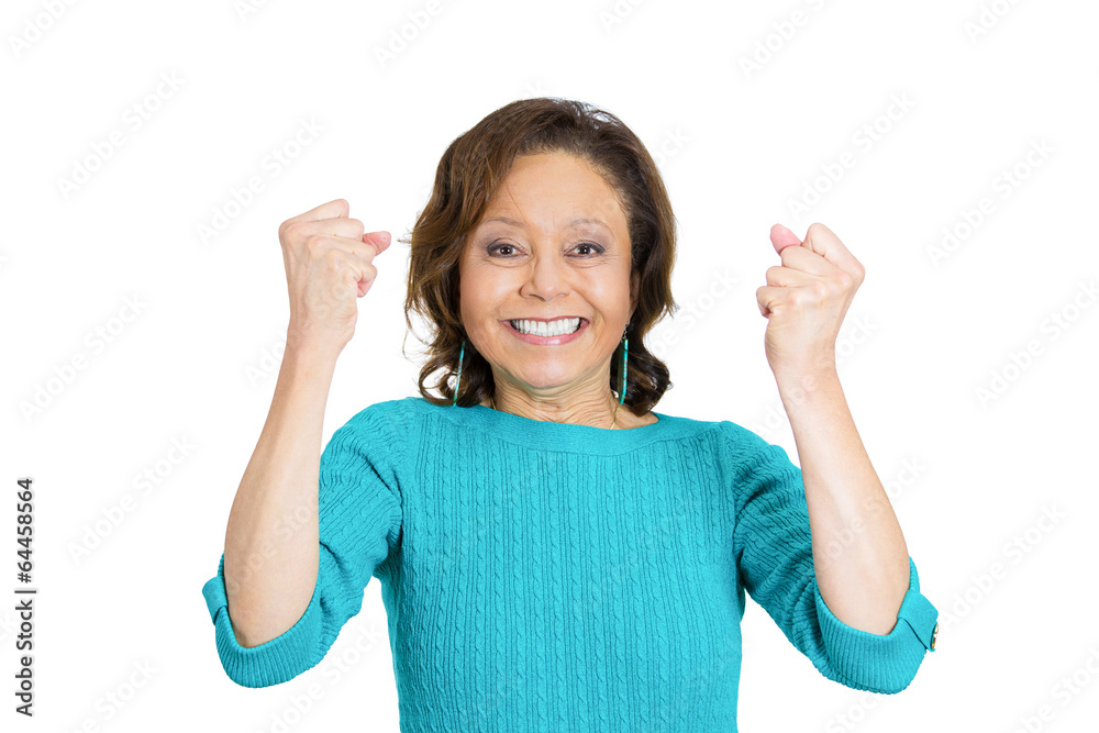 Success. Excited senior elderly woman on white background Success. Excited senior elderly woman on white background