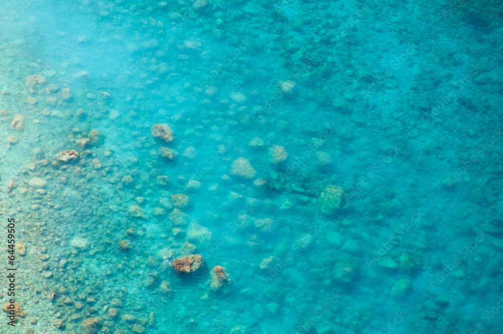 Clean clear sea Turkey, top view of the water and seabed