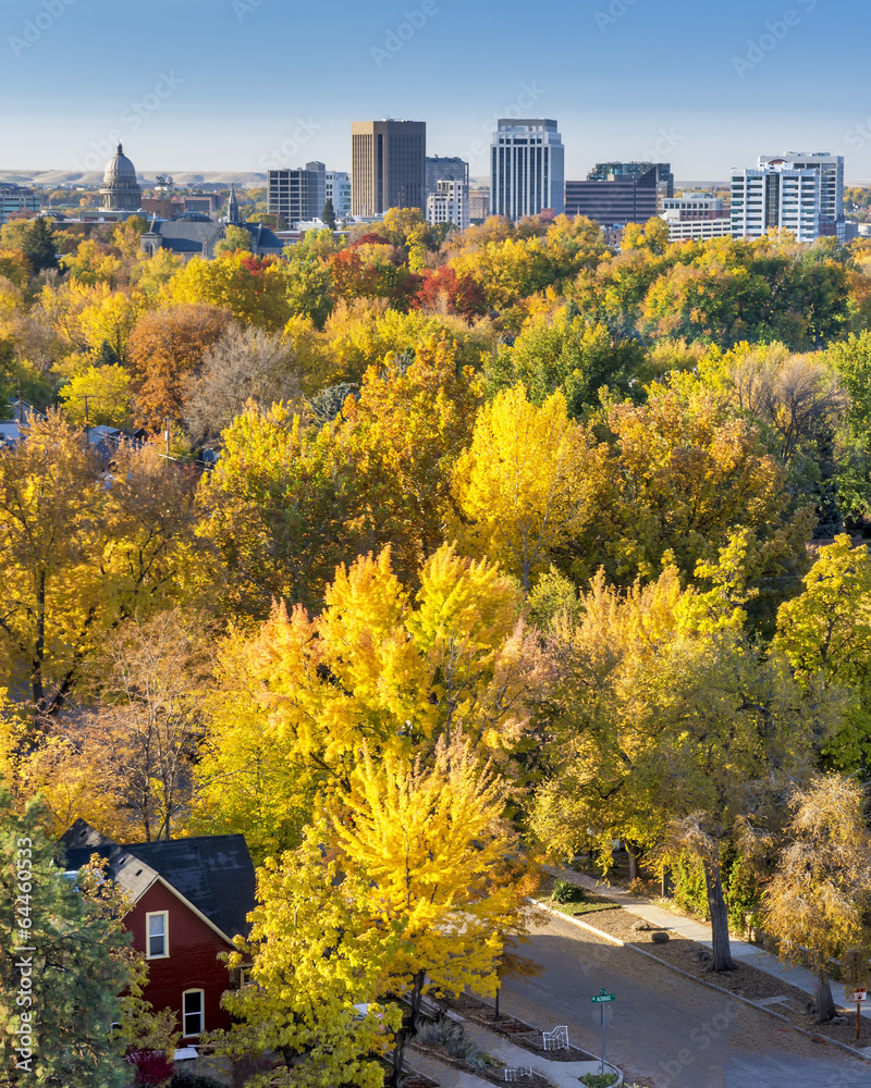 Obraz premium Residentual home in the fall with the City