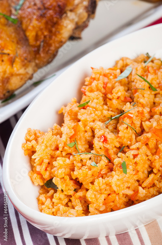 java rice with crispy herbed chicken photo