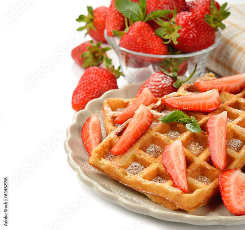 Belgian waffles with strawberries