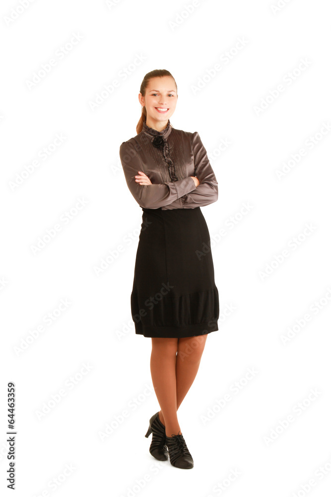 A beautiful woman standing with her arms crossed A beautiful woman standing with her arms crossed
