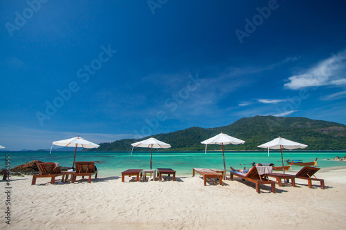 Aerial view of beautiful beach of Koh Lipe against blue sky