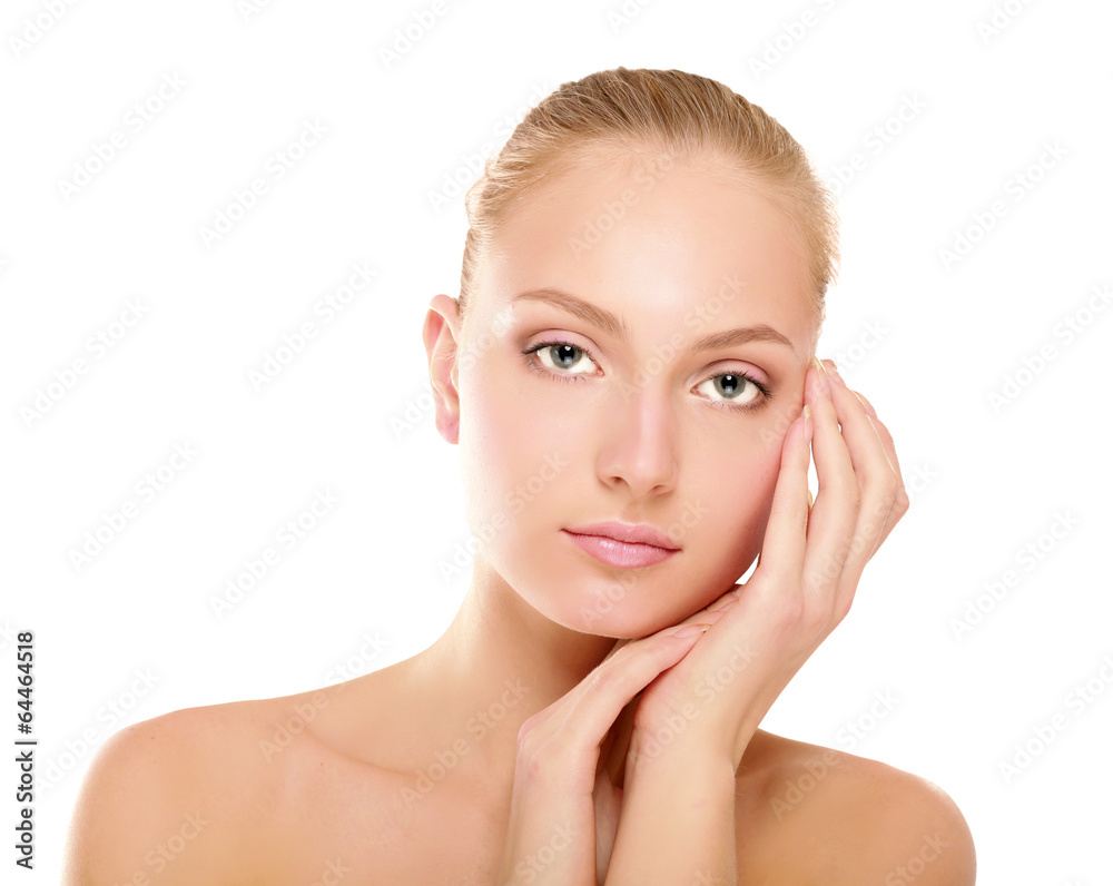 A beautiful woman touching her face, portrait A beautiful woman touching her face, portrait