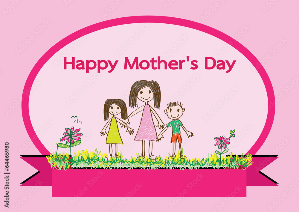 Happy mothers day card with family cartoons in illustration Happy mothers day card with family cartoons in illustration