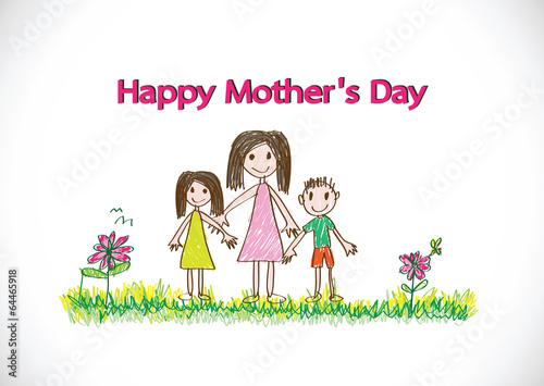 Happy mothers day card with family cartoons in illustration
