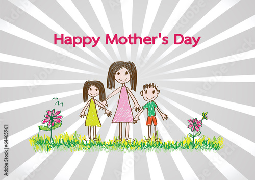 Happy mothers day card with family cartoons in illustration