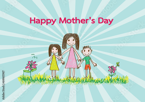 Happy mothers day card with family cartoons in illustration