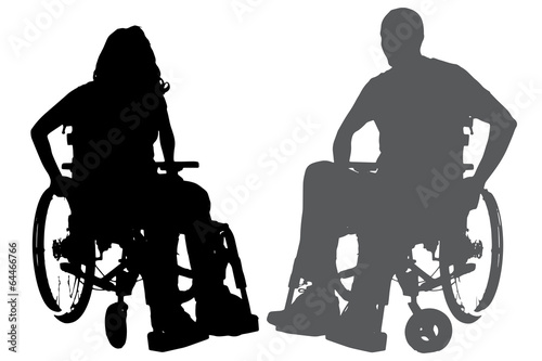 Vector silhouettes of people in a wheelchair.