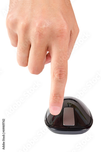 Finger points to right button of touch computer mouse isolated