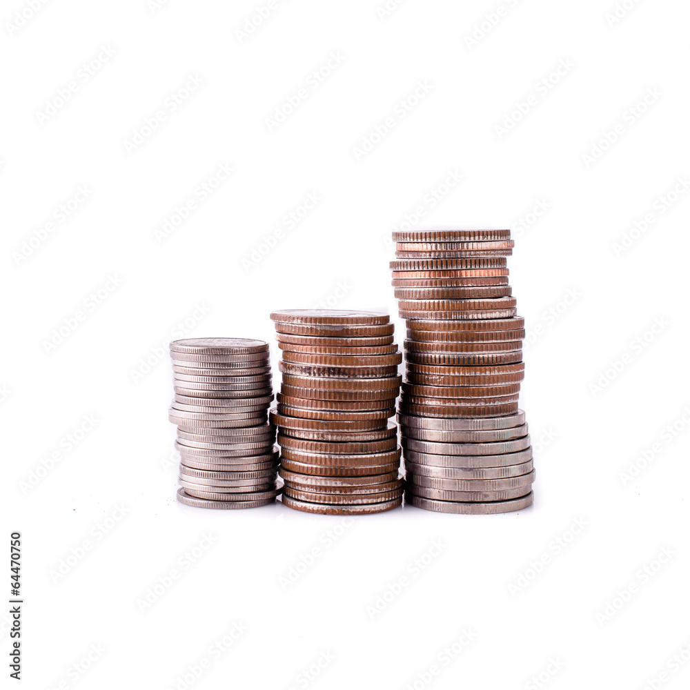 coins stack on white background coins stack on white background