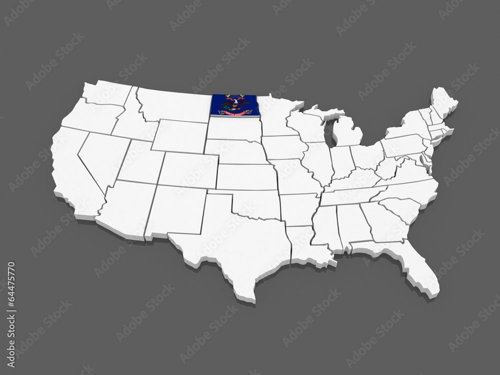 Three-dimensional map of North Dakota. USA. Three-dimensional map of North Dakota. USA.