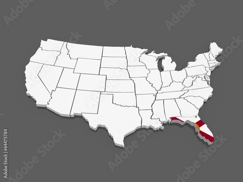 Three-dimensional map of Florida. USA.