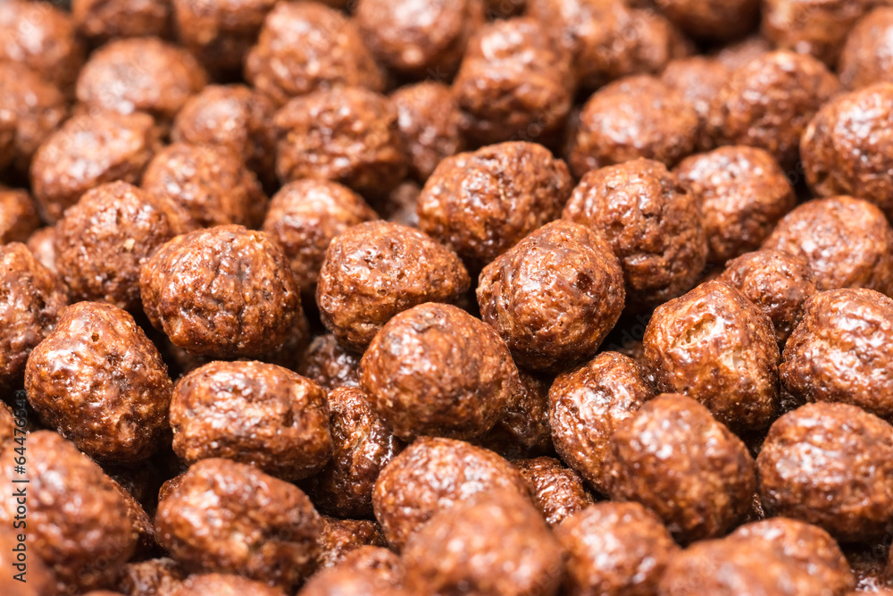 Breakfast Chocolate Balls Corn Flakes Close Up Breakfast Chocolate Balls Corn Flakes Close Up