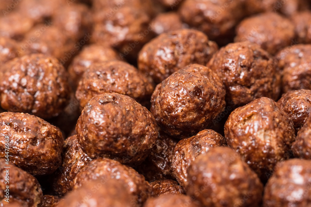Breakfast Chocolate Balls Corn Flakes Close Up Breakfast Chocolate Balls Corn Flakes Close Up