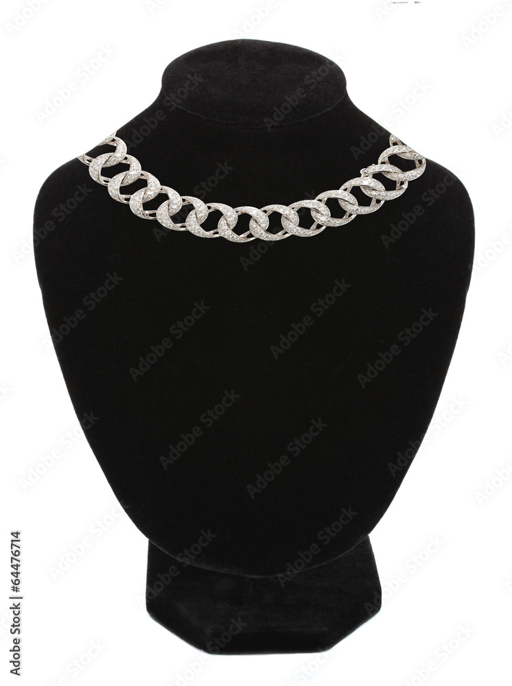 beautiful golden necklace on mannequin isolated on white beautiful golden necklace on mannequin isolated on white