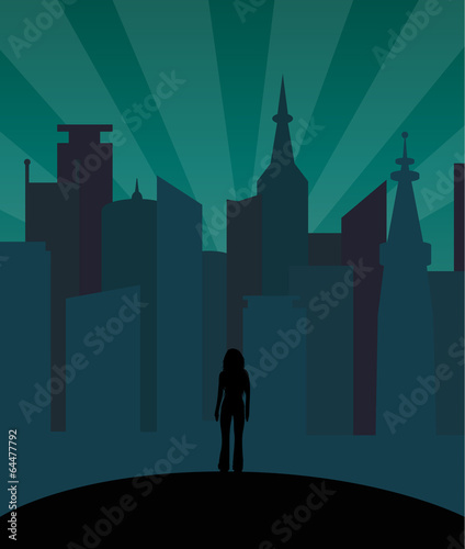 Girl alone in the city vector illustration