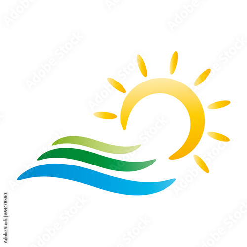 Den Sommer genießen - Sonne - Strand und Wasser, Somerzeit ist Ferienzeit, Urlaub mit der Familie, gemeinsame Zeit in der Natur verbringen, Logo, vektor, isoliert