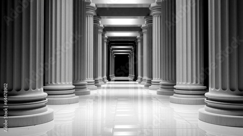 White marble pillars in a row inside a building