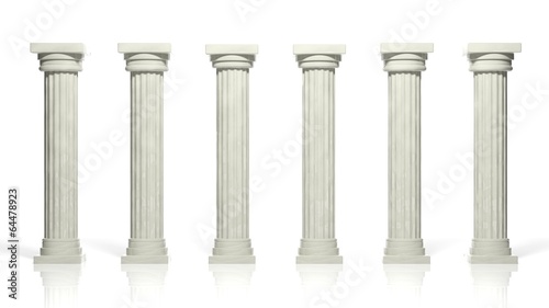 Ancient marble pillars in a row isolated on white