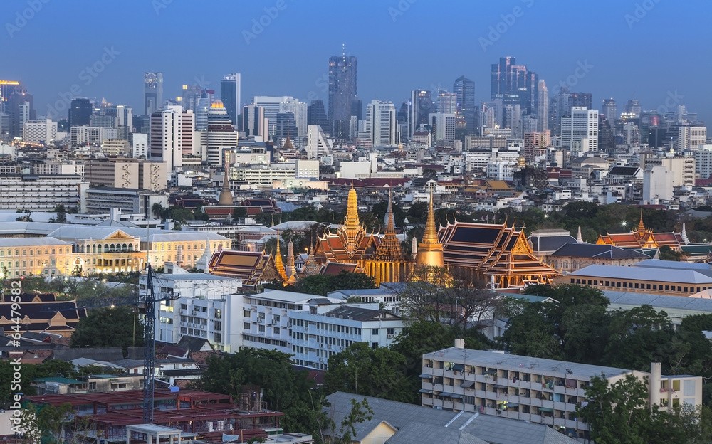 Urban City Skyline, with Grand Palace, Bangkok,Thailand.