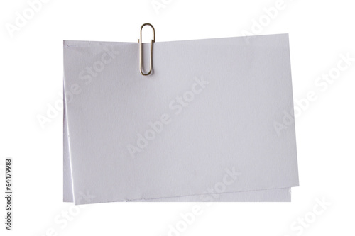 blank white note and clip on isolated
