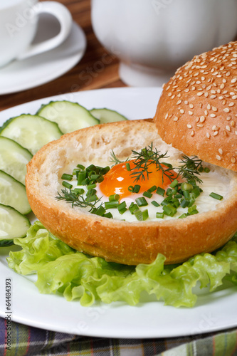 healthy breakfast of baked eggs in a bun