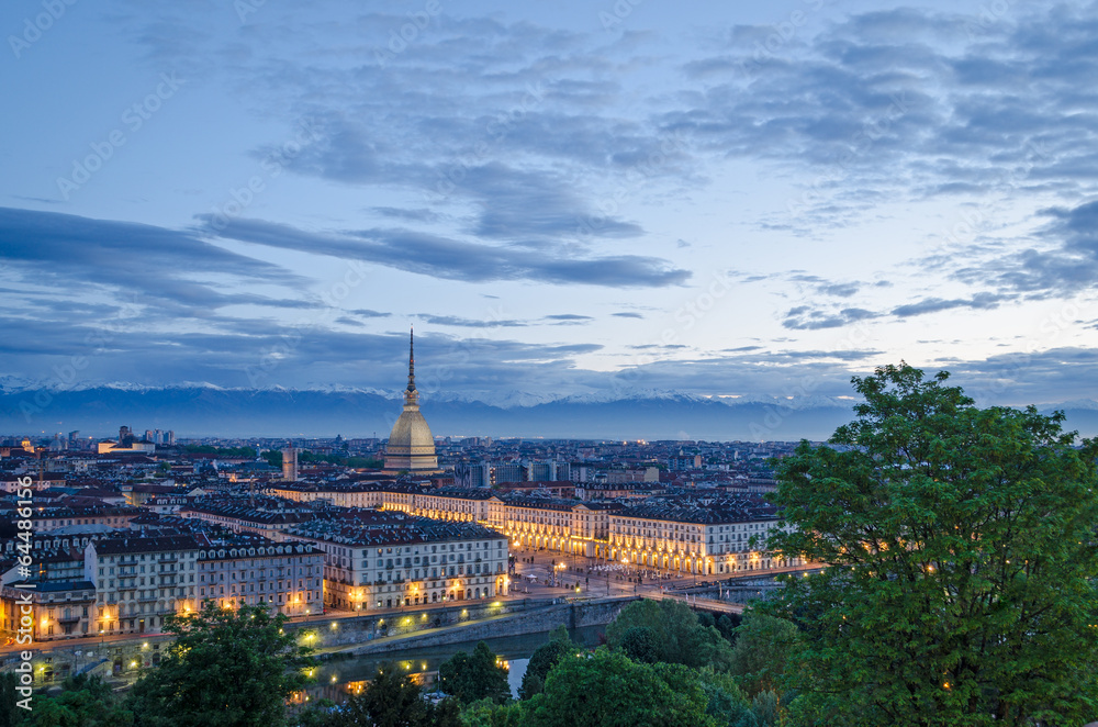 Fototapeta premium Turin (Torino), high definition panorama at twilight
