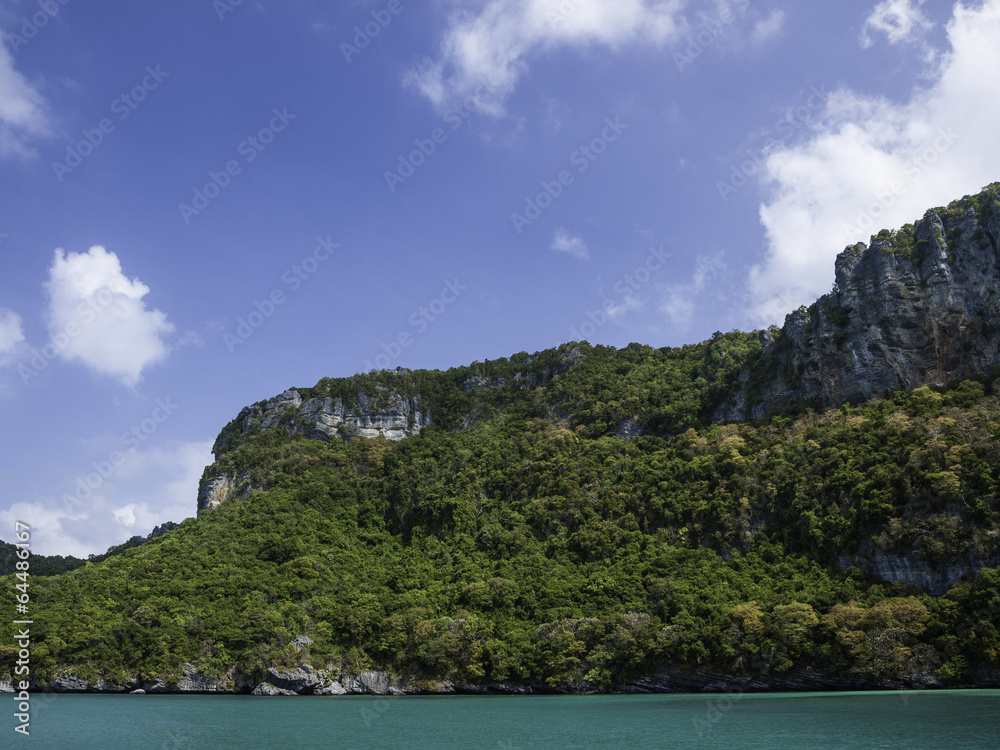 Tropical island background with blue sky