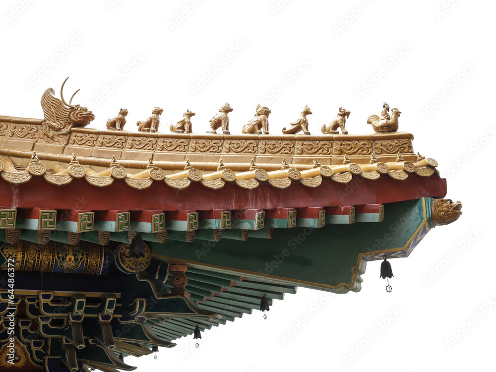 Chinese style eaves, a part of roof, isolated on white backgroun