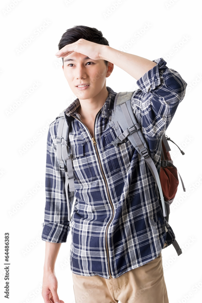 Young male traveler find something Young male traveler find something