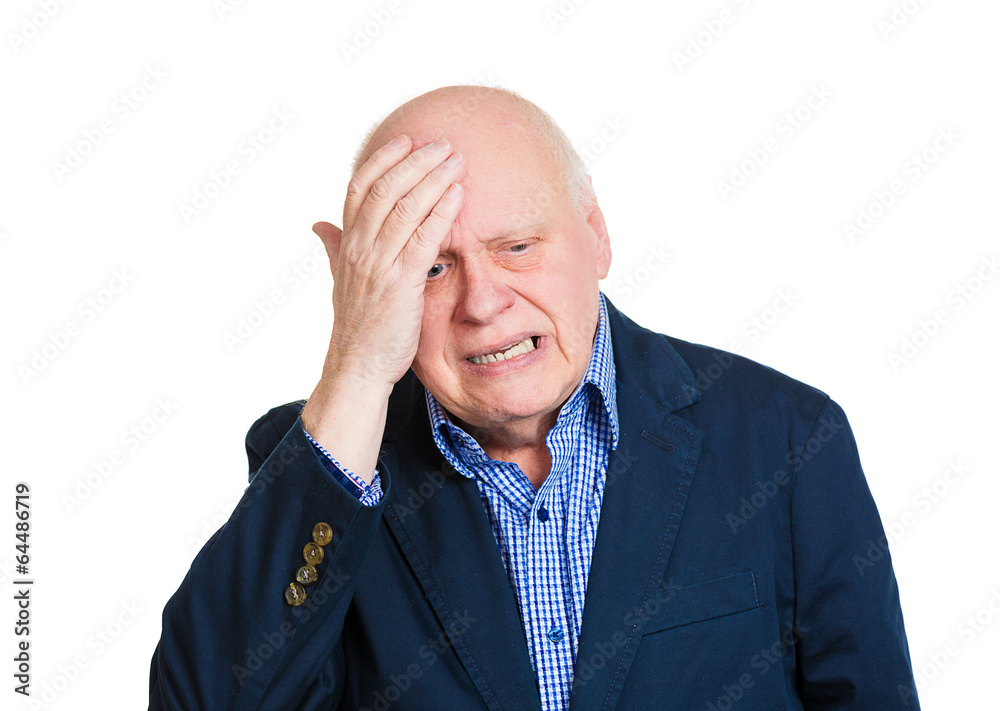 Senior old man receiving bad news, upswept, stressed out, crying Senior old man receiving bad news, upswept, stressed out, crying