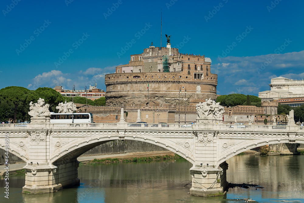 Rome Tiber River waterfront, views of the Castel Sant'Angelo Rome Tiber River waterfront, views of the Castel Sant'Angelo
