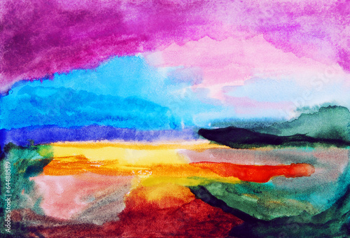 Abstract landscape watercolor painting