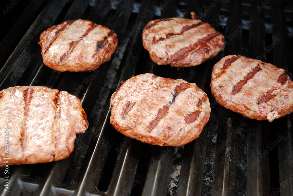 Gilling Beef Burgers on a Hot Grill